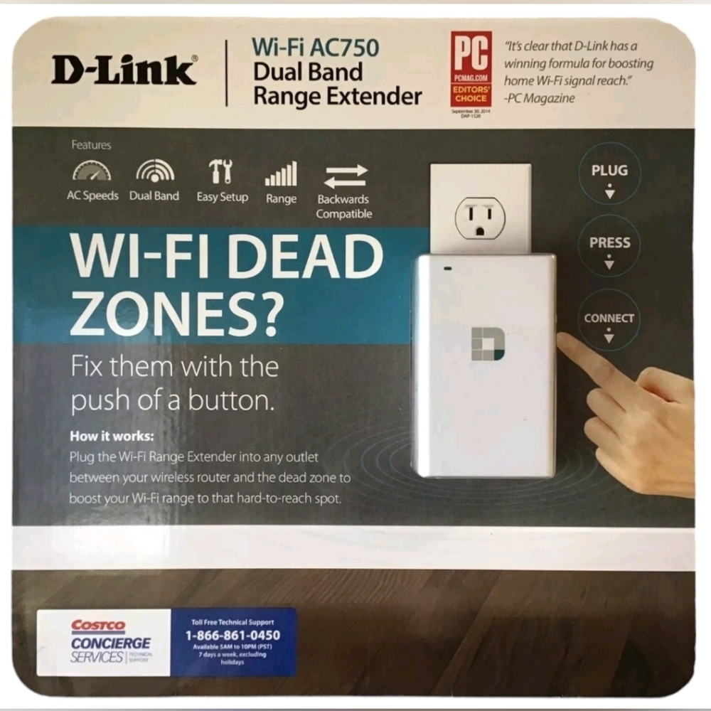 D-Link Wi-Fi AC750 Dual Band Range Extender For Wi-Fi Dead Zones, New In Box